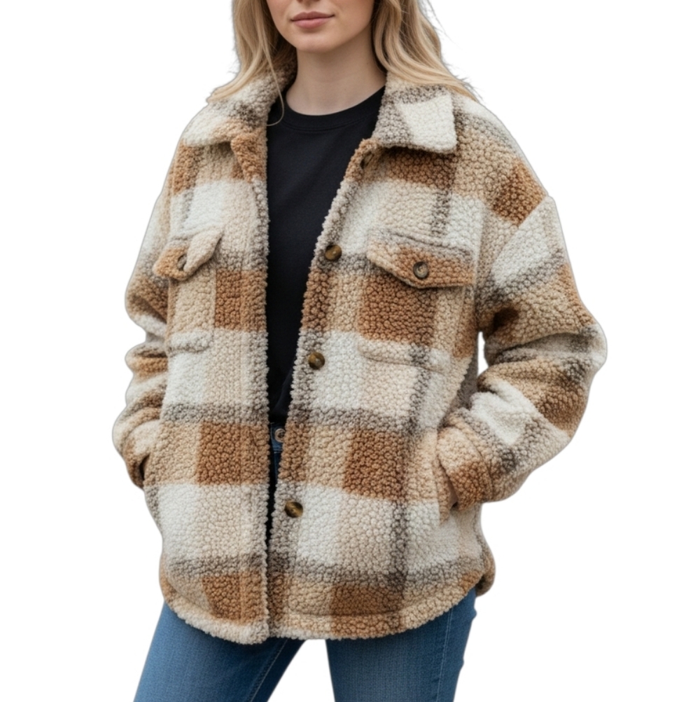 Emma's Expressions Plaid Teddy Jacket. XL.